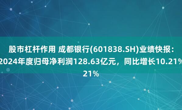股市杠杆作用 成都银行(601838.SH)业绩快报：2024年度归母净利润128.63亿元，同比增长10.21%