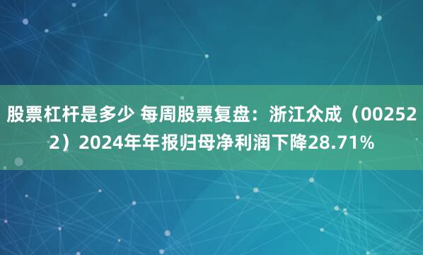 股票杠杆是多少 每周股票复盘：浙江众成（002522）2024年年报归母净利润下降28.71%